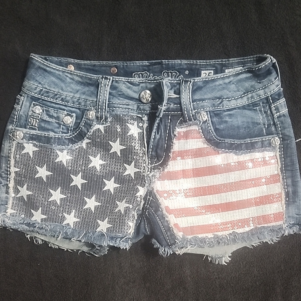 Denim Star and Stripe Sequin Shorts